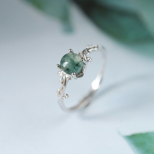 Silver Green Moss Ring