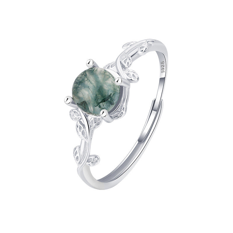 Silver Green Moss Ring