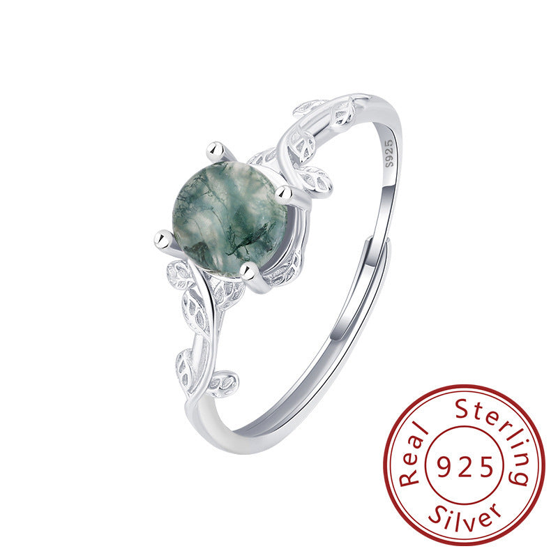 Silver Green Moss Ring