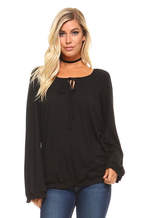 Elegant women's long sleeve solid top in classic style.