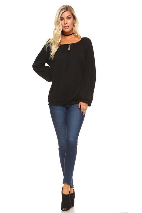 Elegant women's long sleeve solid top in classic style.