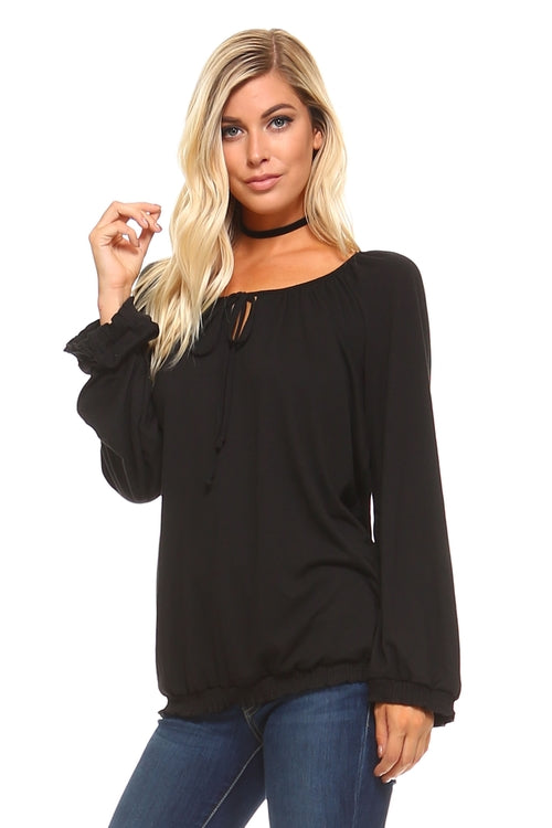 Elegant women's long sleeve solid top in classic style.