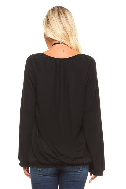 Elegant women's long sleeve solid top in classic style.