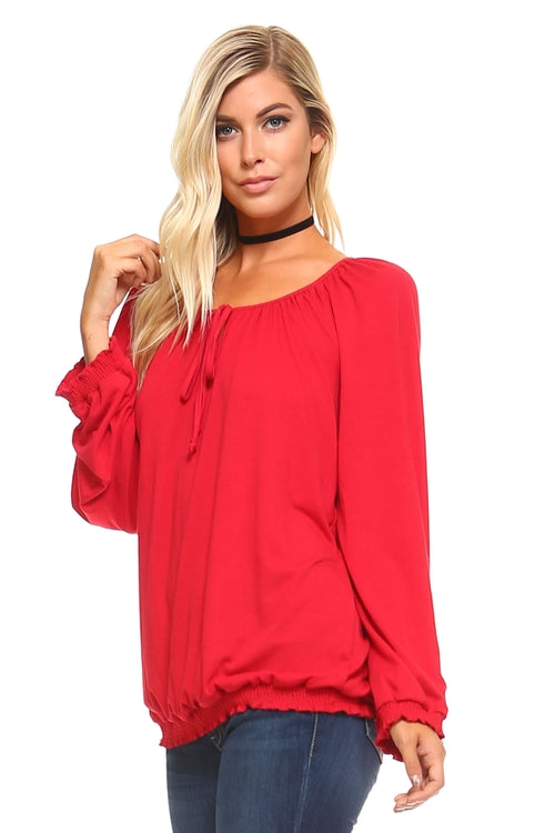 Elegant women's long sleeve solid top in classic style.