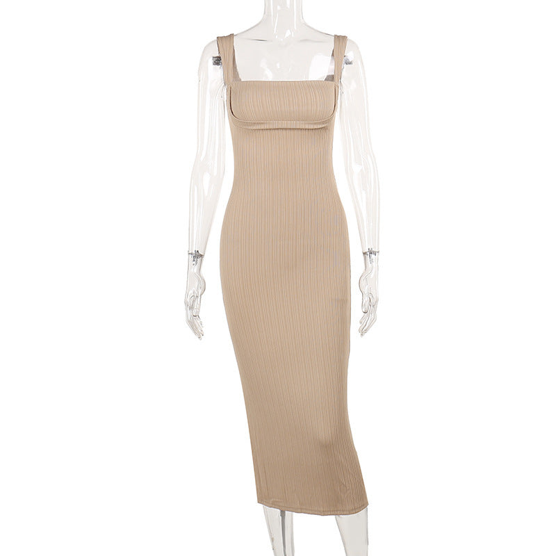 Stylish women's knitted slim-fit beige dress